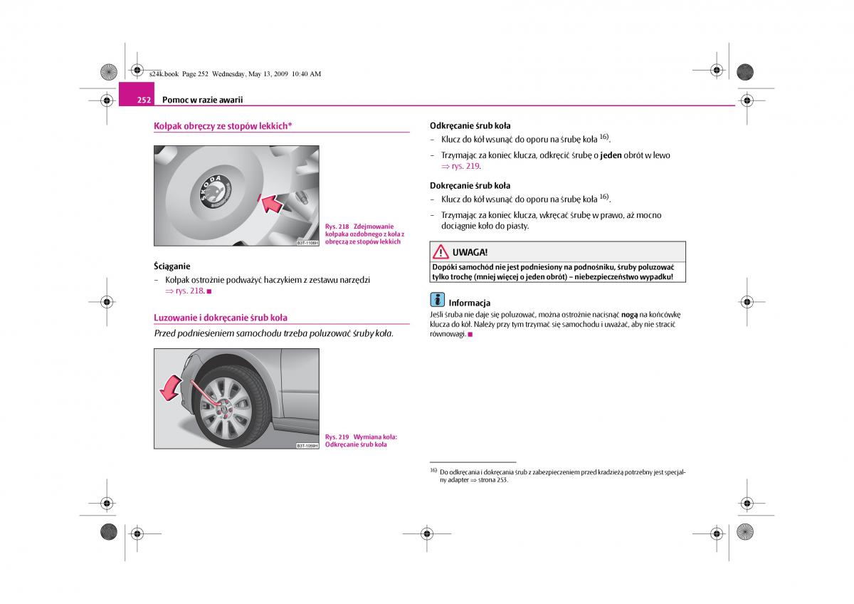 Skoda Superb II 2 instrukcja obslugi / page 252