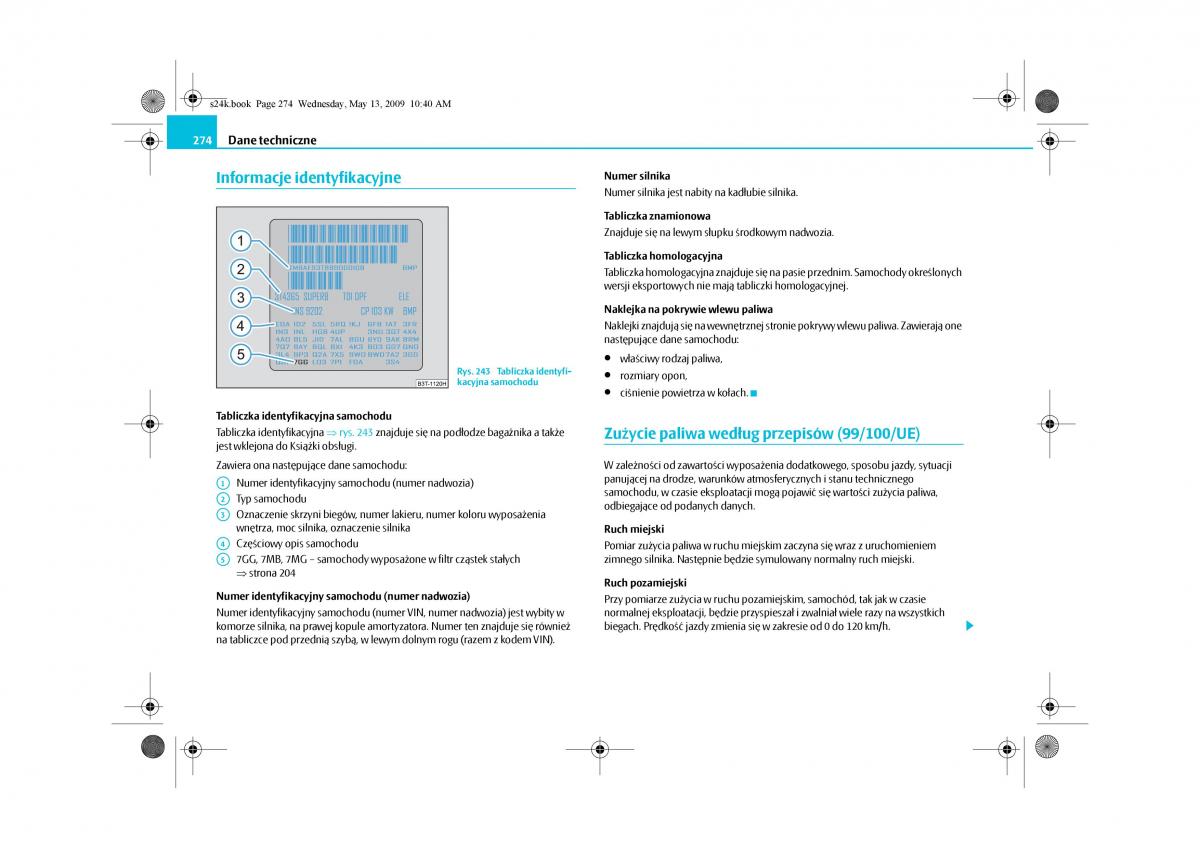 Skoda Superb II 2 instrukcja obslugi / page 274