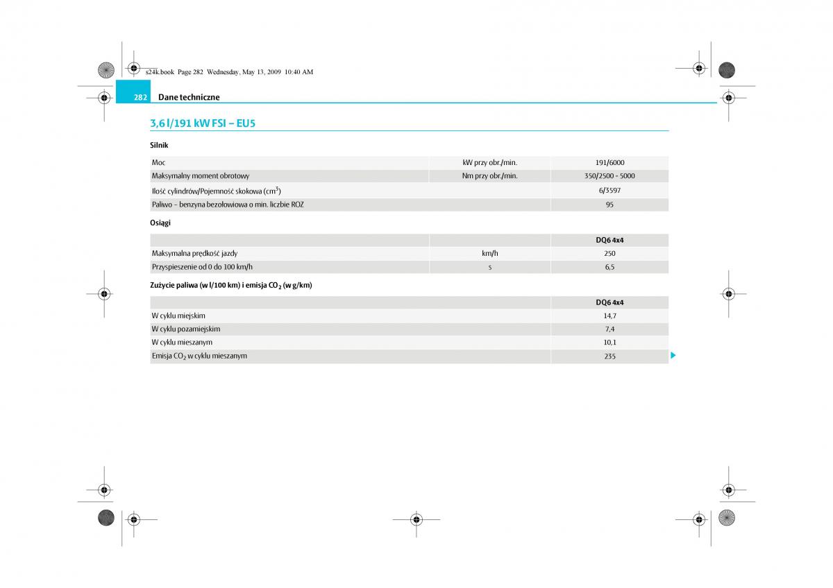 Skoda Superb II 2 instrukcja obslugi / page 282