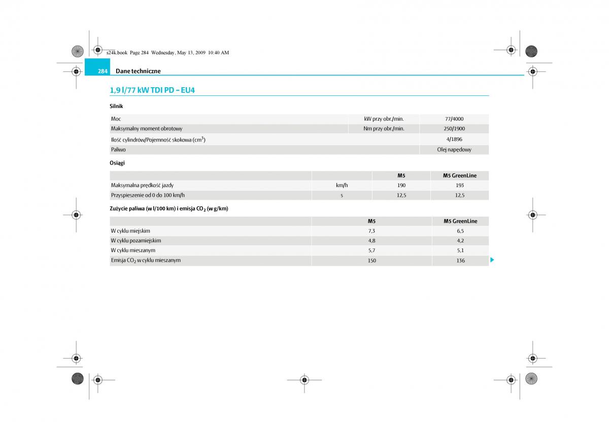 Skoda Superb II 2 instrukcja obslugi / page 284