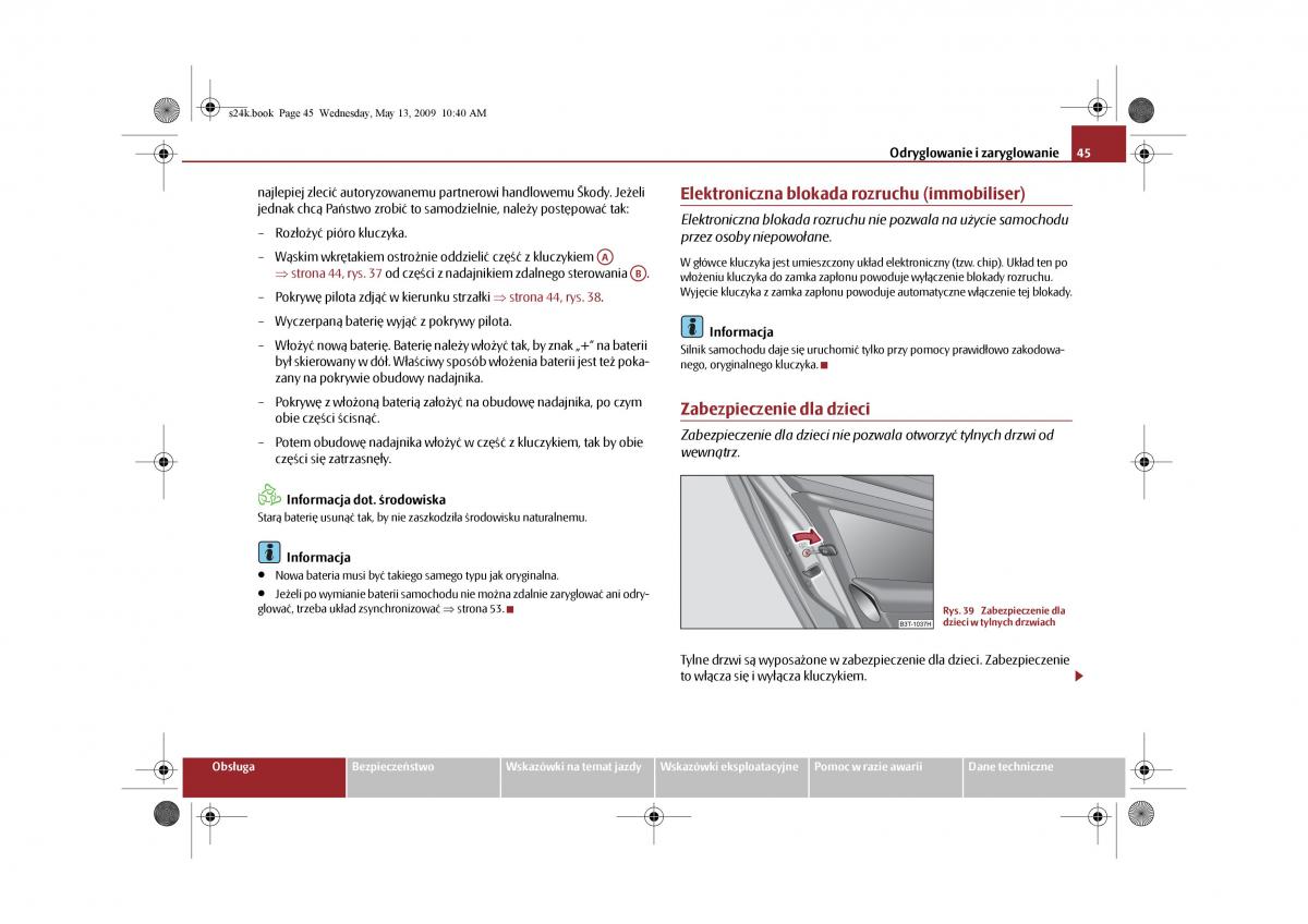 Skoda Superb II 2 instrukcja obslugi / page 45