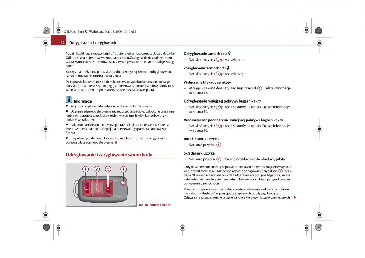 Skoda Superb II 2 instrukcja obslugi / page 52