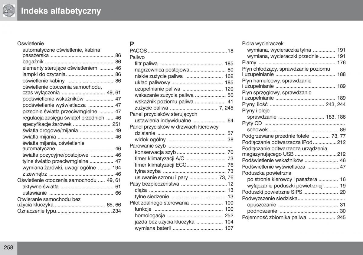 Volvo V50 instrukcja obslugi / page 259