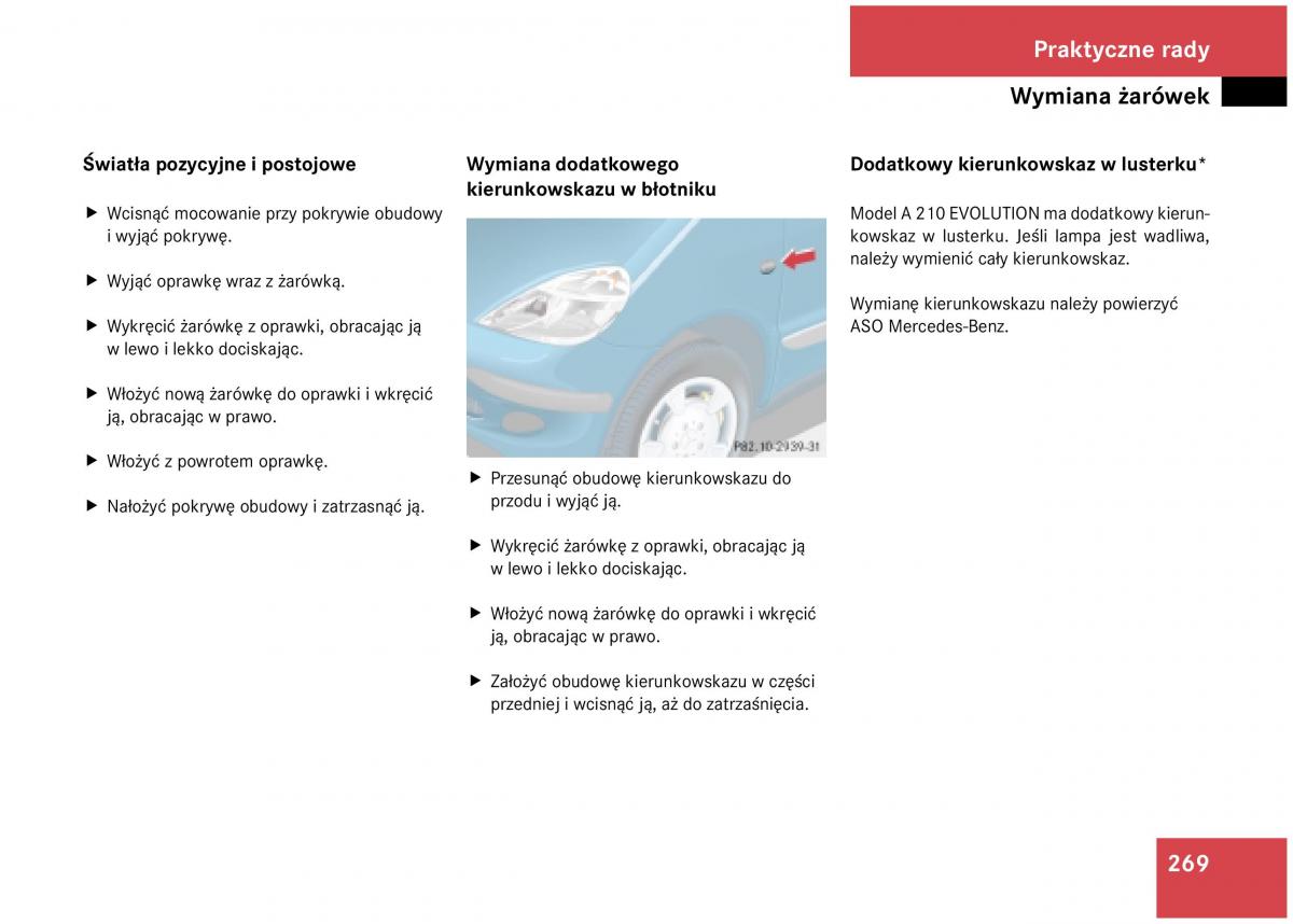 Mercedes Benz A Class W168 instrukcja obslugi / page 269