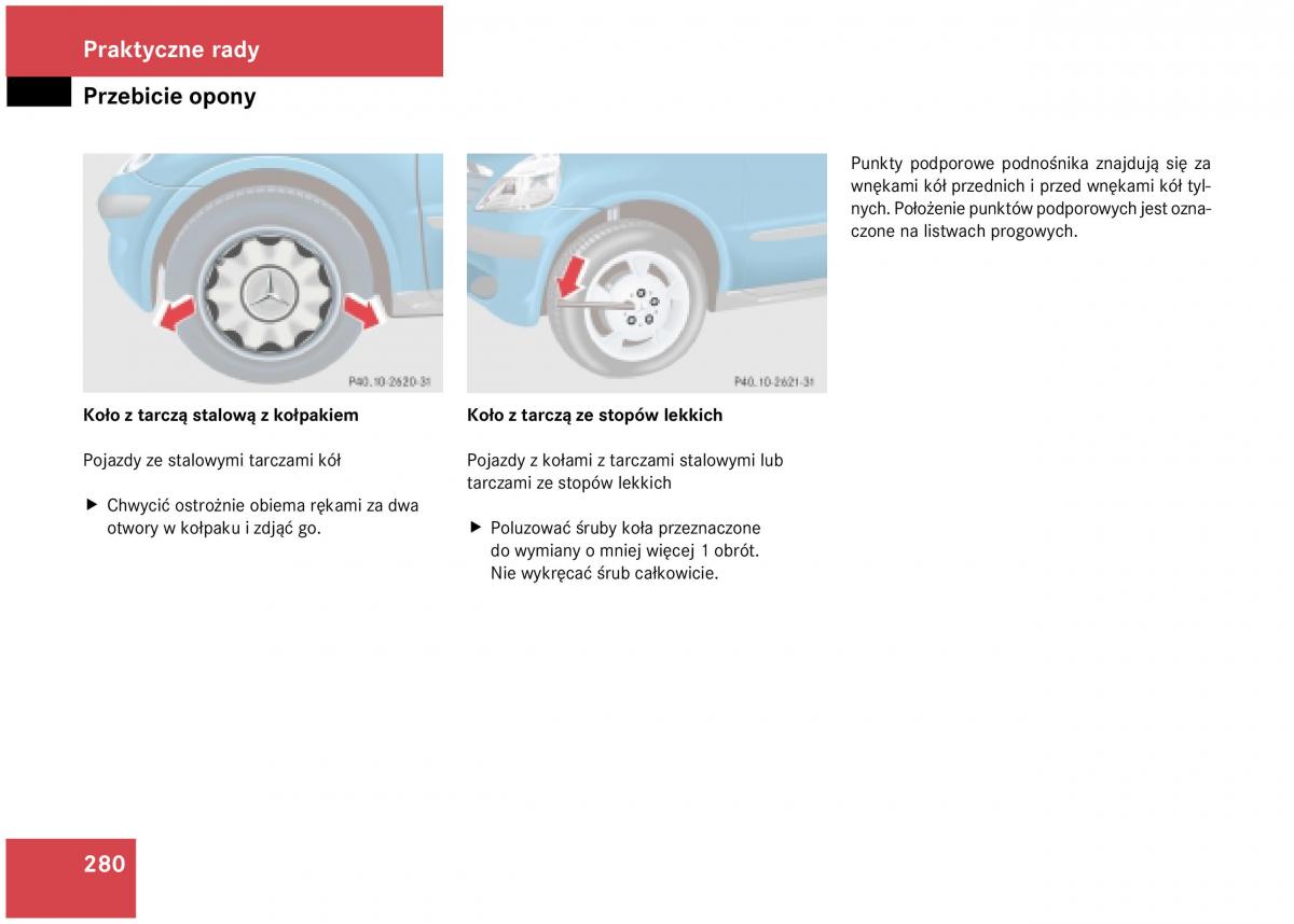 Mercedes Benz A Class W168 instrukcja obslugi / page 280