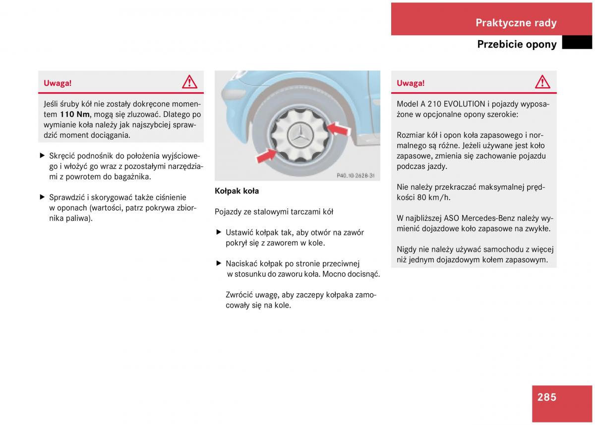 Mercedes Benz A Class W168 instrukcja obslugi / page 285