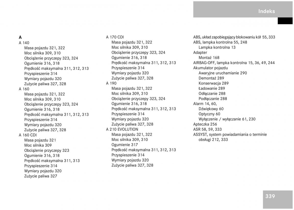 Mercedes Benz A Class W168 instrukcja obslugi / page 339
