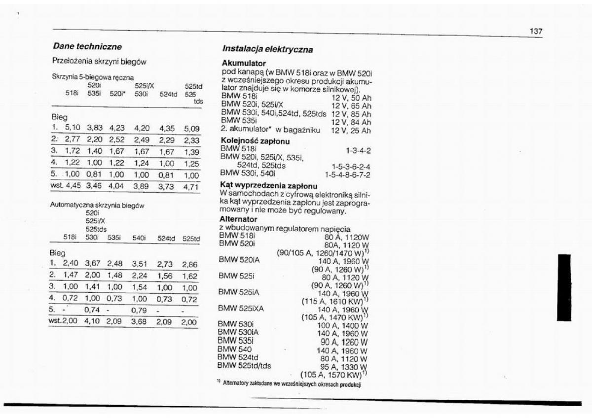 BMW 5 E34 instrukcja obslugi / page 138