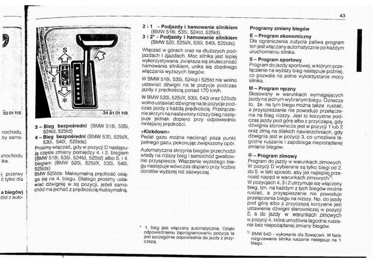 BMW 5 E34 instrukcja obslugi / page 42