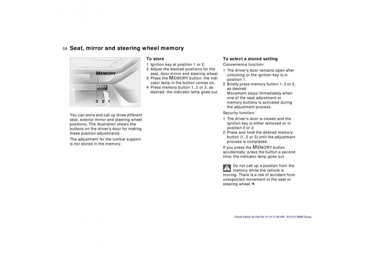 BMW 5 E39 owners manual / page 58