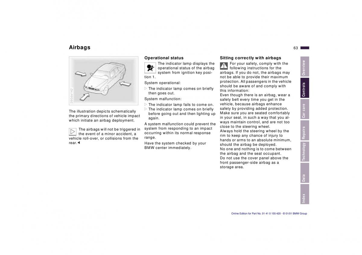 BMW 5 E39 owners manual / page 63