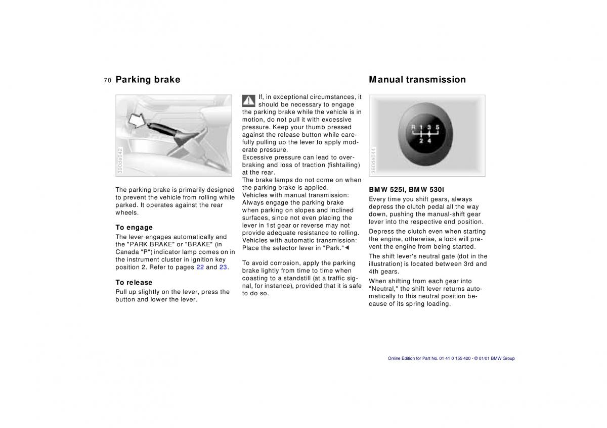 BMW 5 E39 owners manual / page 70