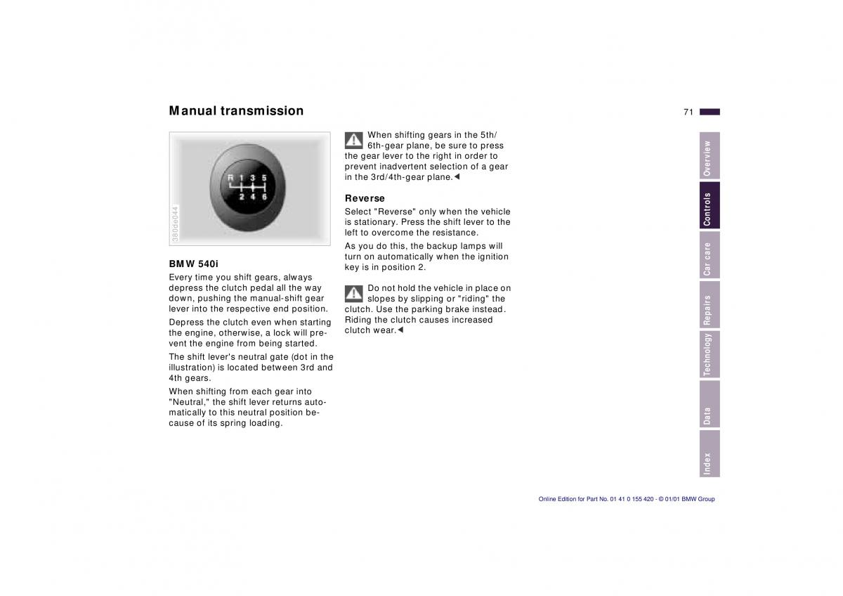 BMW 5 E39 owners manual / page 71