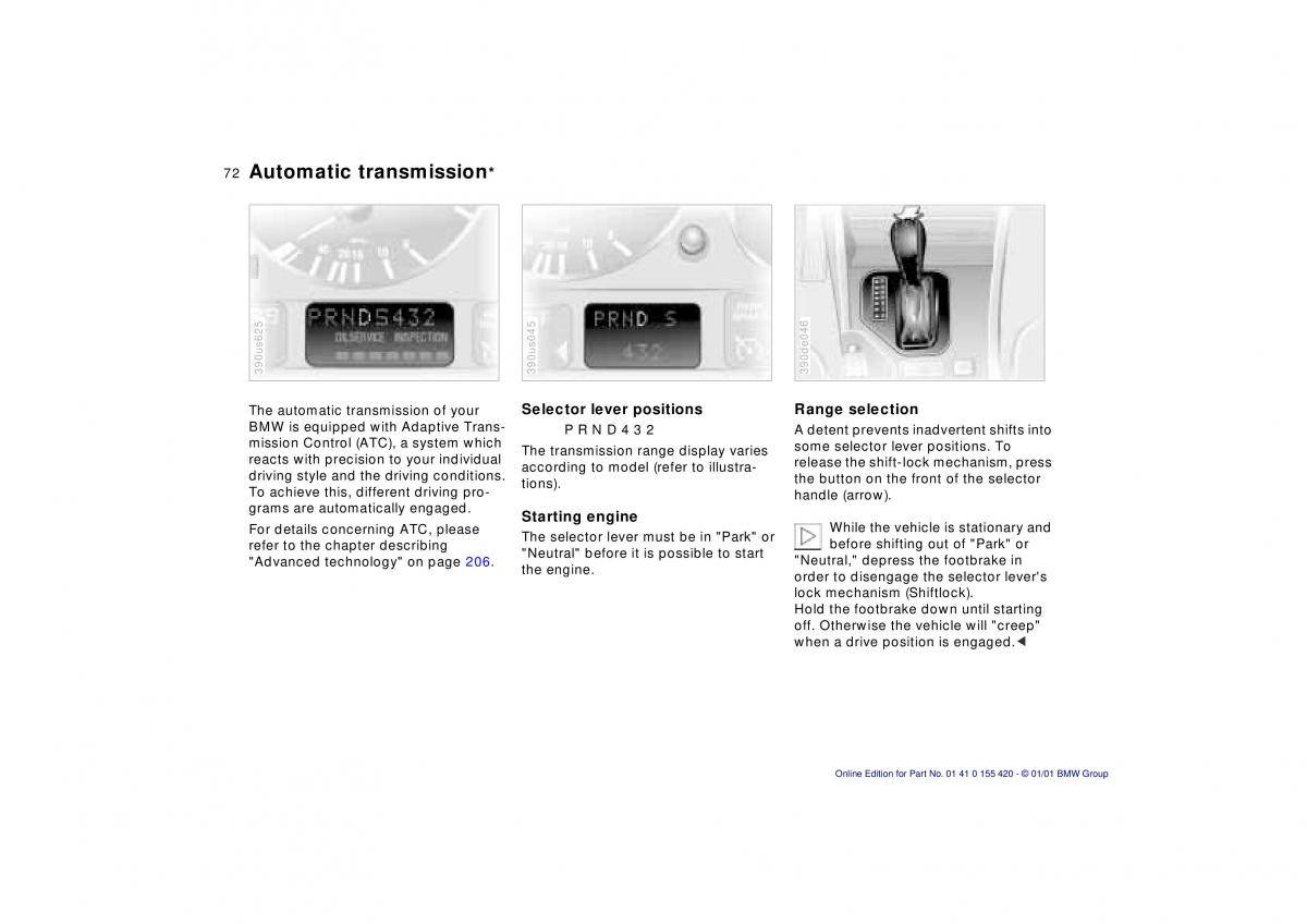 BMW 5 E39 owners manual / page 72