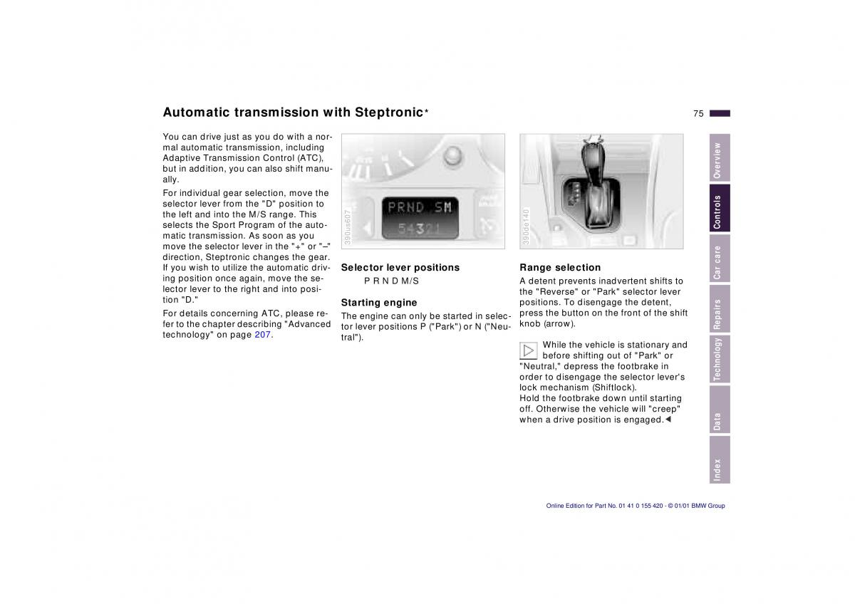 BMW 5 E39 owners manual / page 75