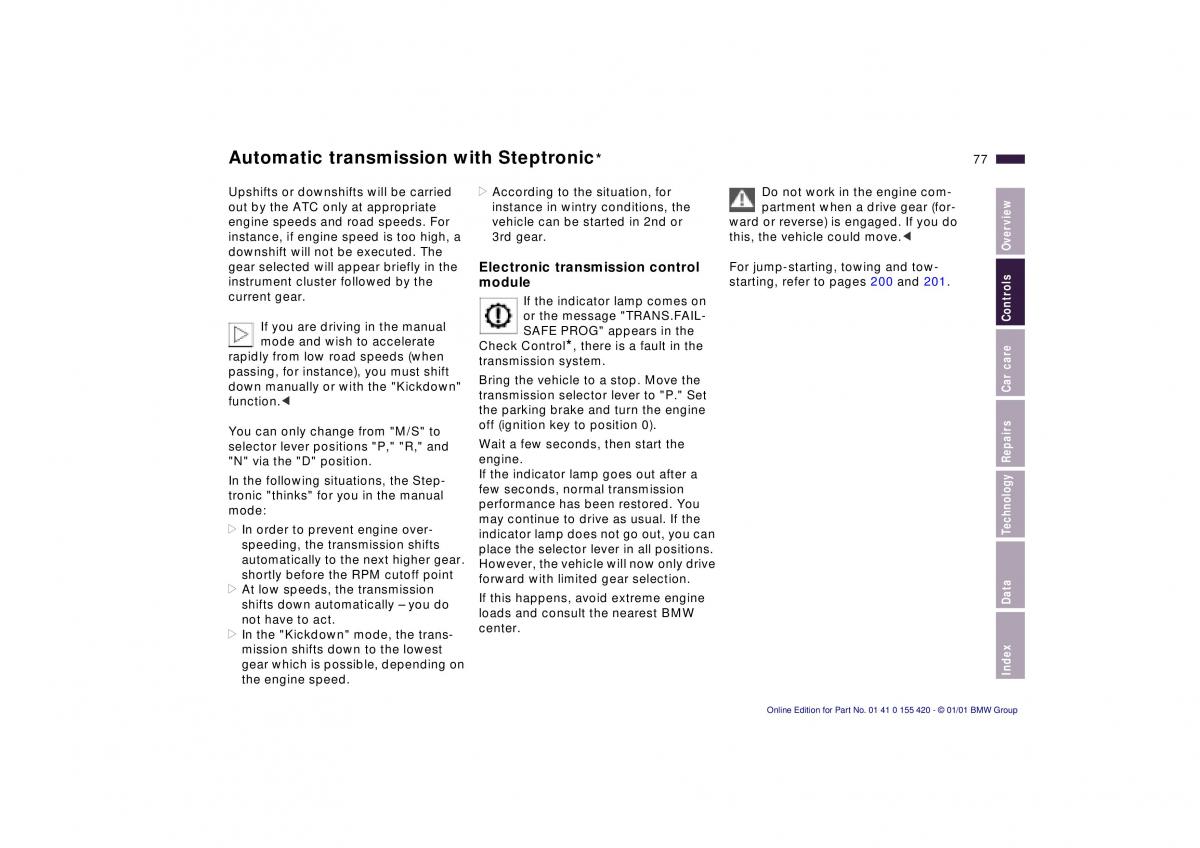 BMW 5 E39 owners manual / page 77