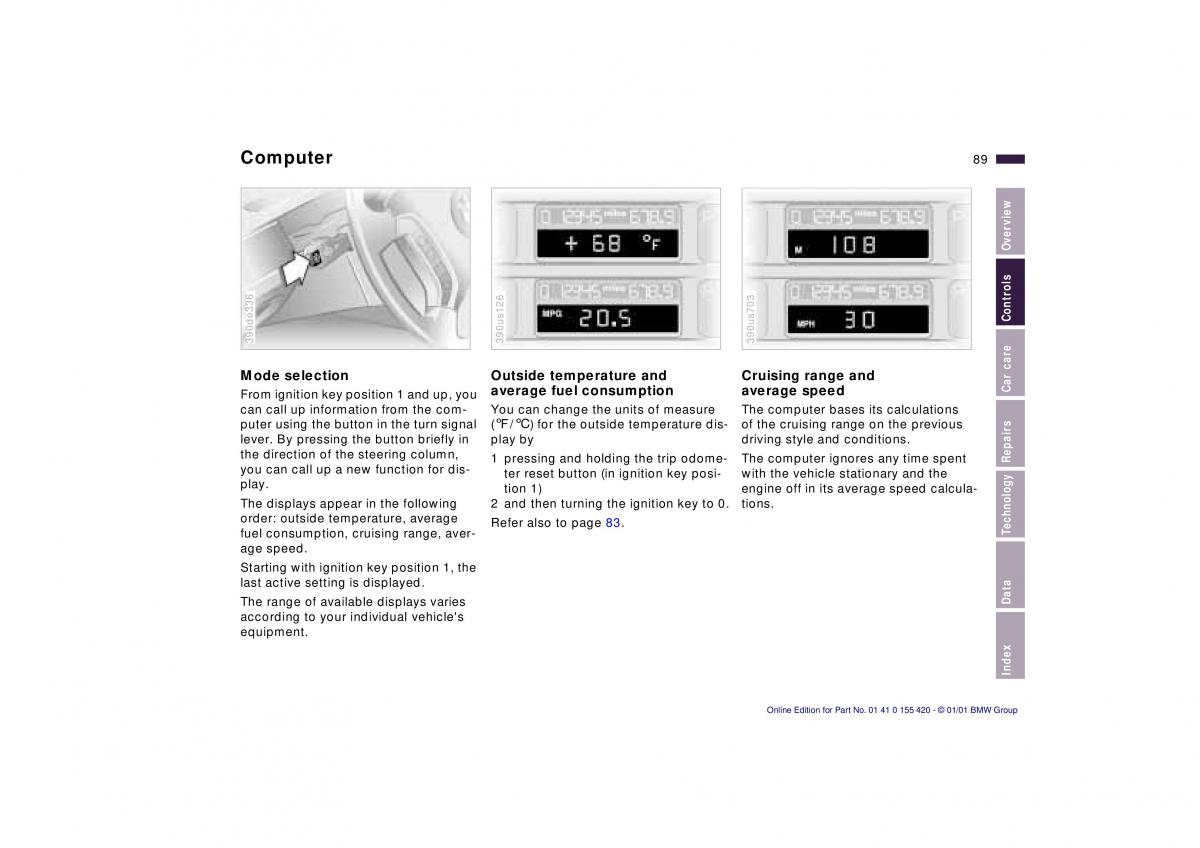 BMW 5 E39 owners manual / page 89