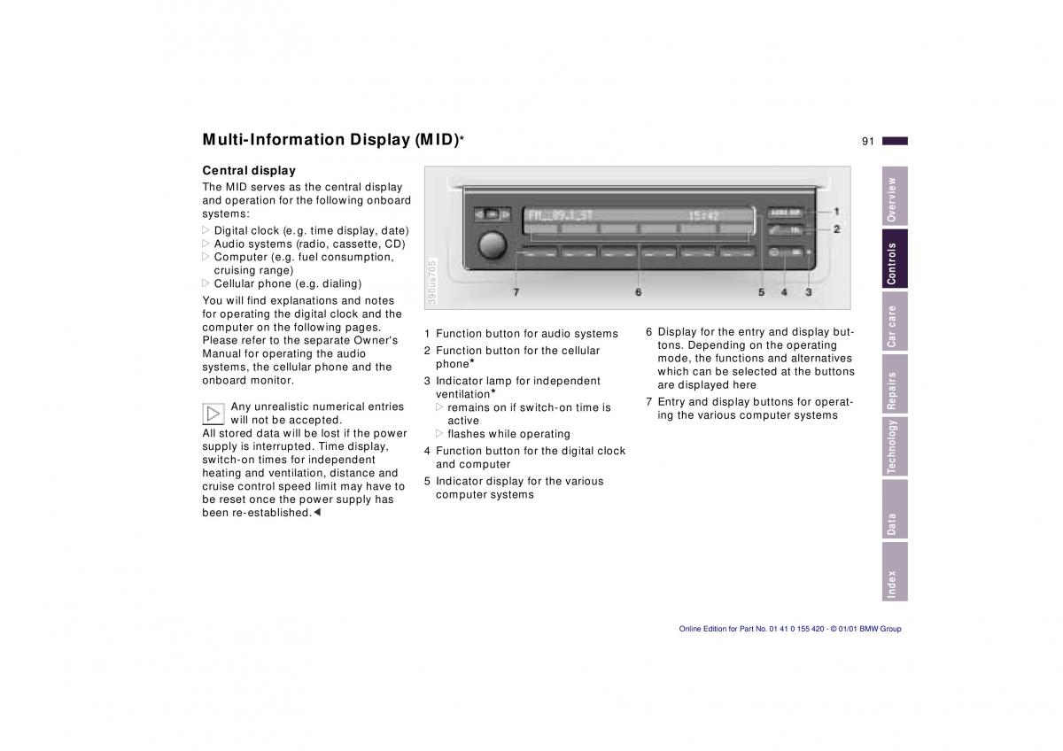 BMW 5 E39 owners manual / page 91