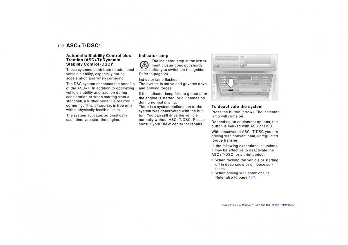 BMW 5 E39 owners manual / page 102