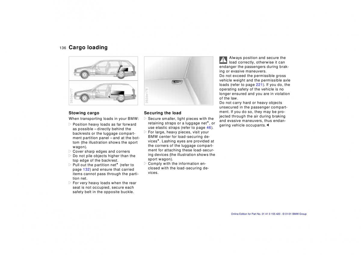 BMW 5 E39 owners manual / page 136