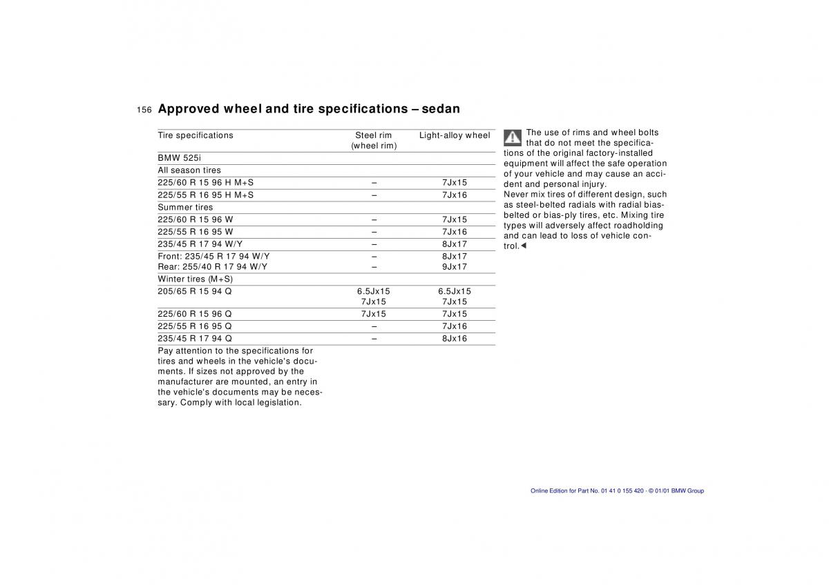 BMW 5 E39 owners manual / page 156