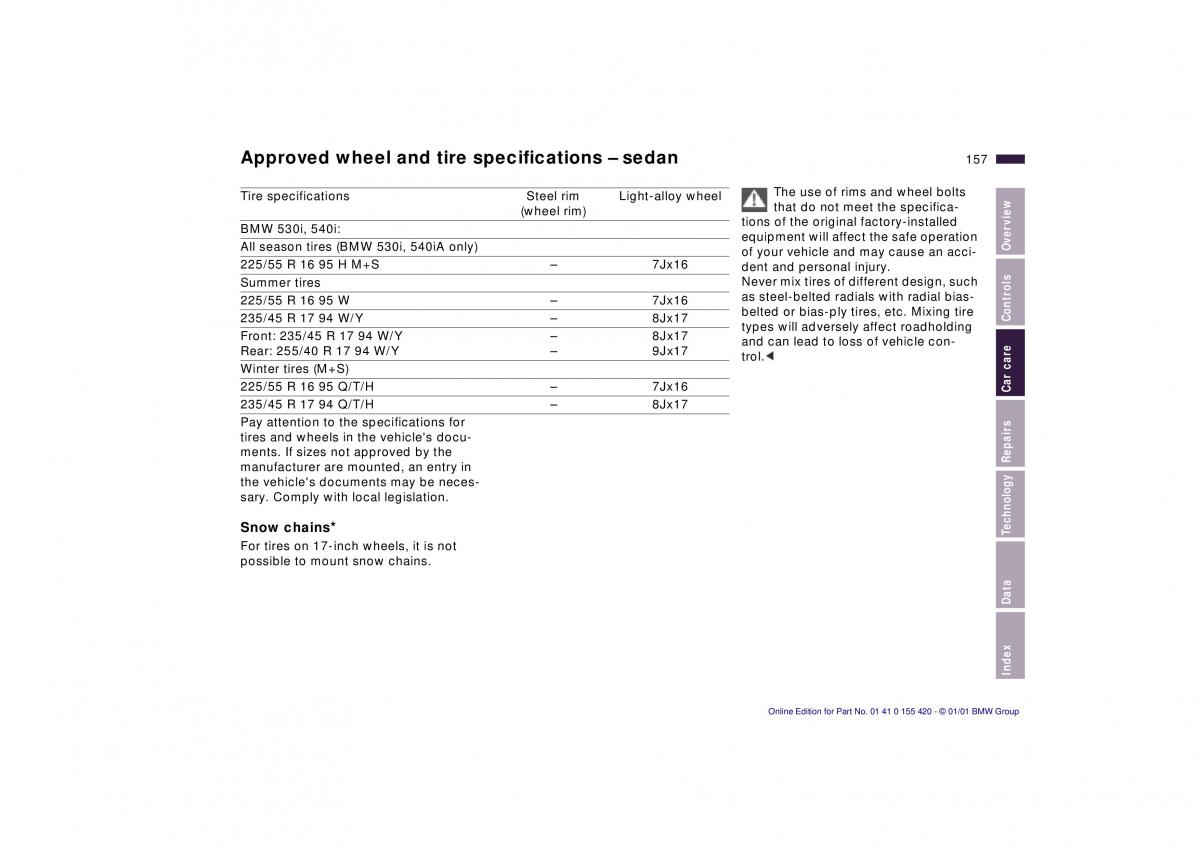 BMW 5 E39 owners manual / page 157