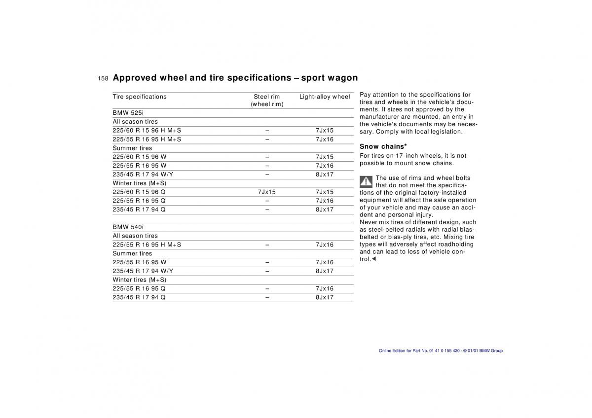 BMW 5 E39 owners manual / page 158