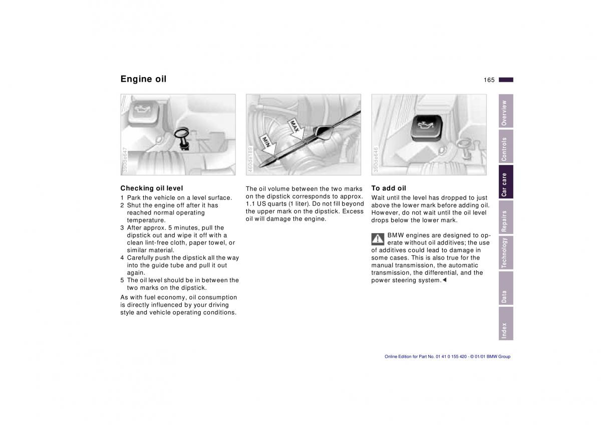 BMW 5 E39 owners manual / page 165