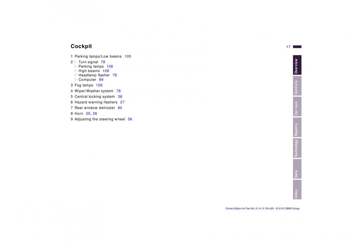 BMW 5 E39 owners manual / page 17