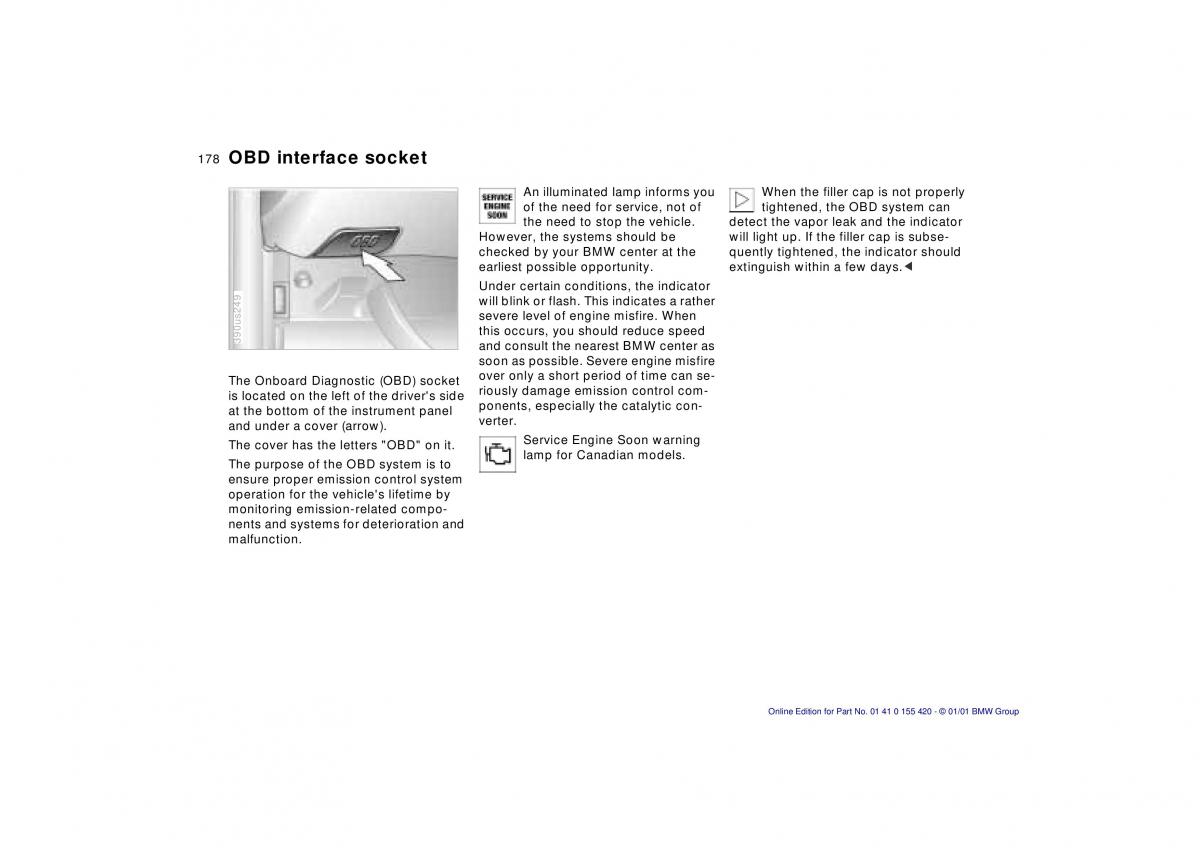 BMW 5 E39 owners manual / page 178