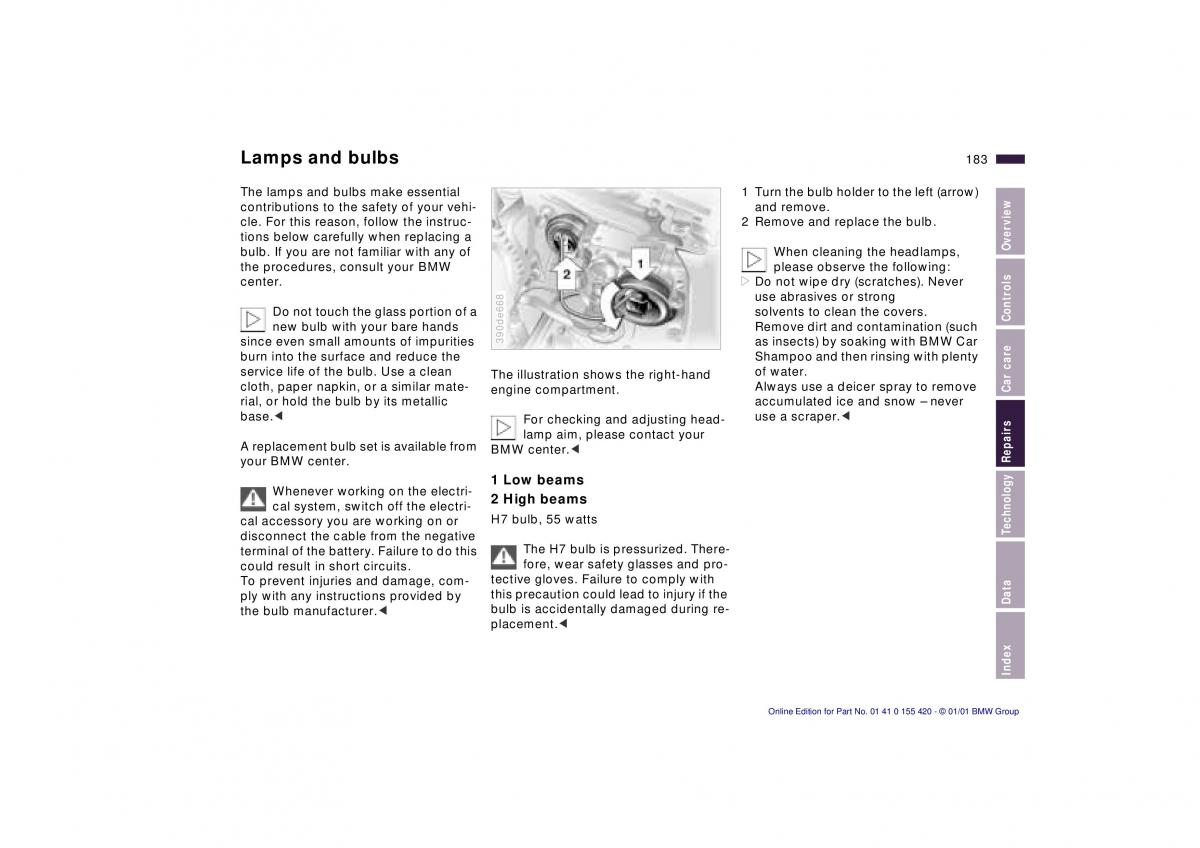 BMW 5 E39 owners manual / page 183