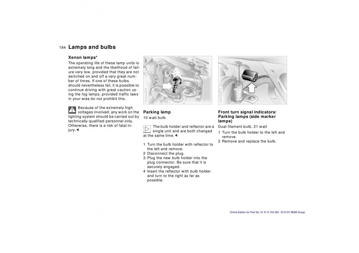 BMW 5 E39 owners manual / page 184