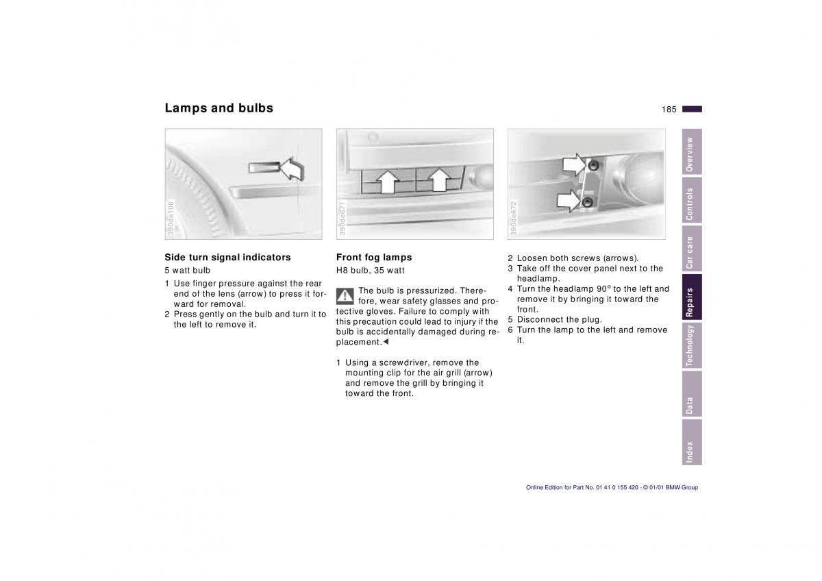 BMW 5 E39 owners manual / page 185