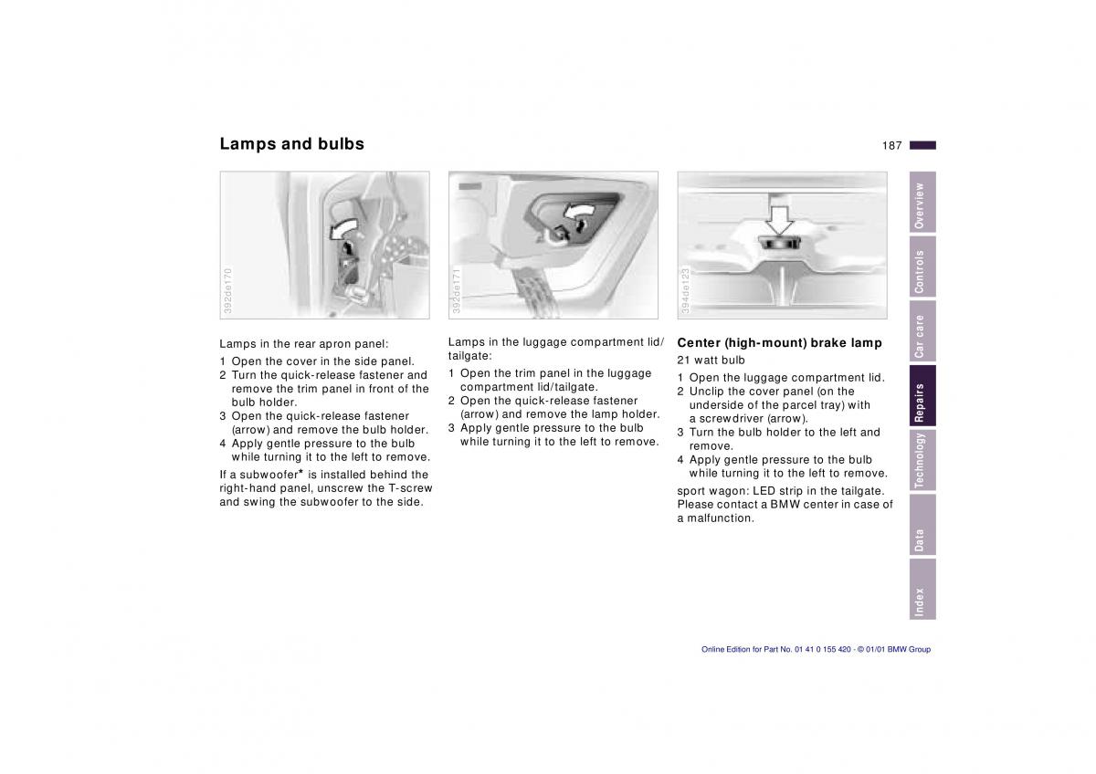 BMW 5 E39 owners manual / page 187