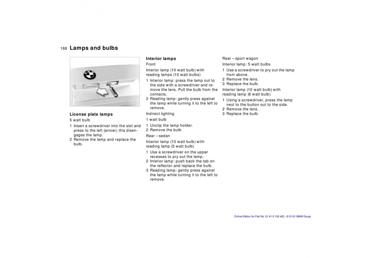 BMW 5 E39 owners manual / page 188