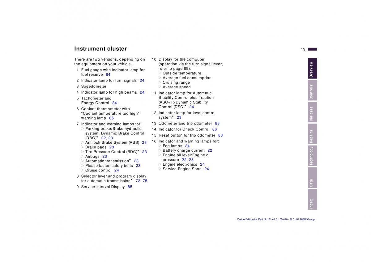 BMW 5 E39 owners manual / page 19