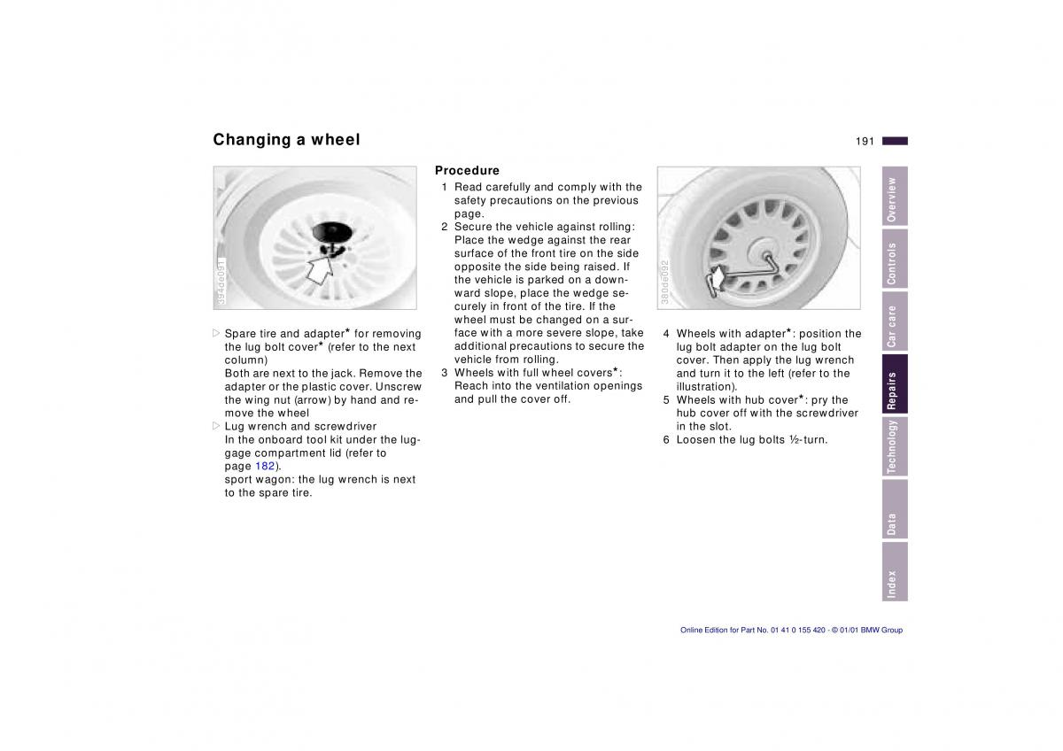 BMW 5 E39 owners manual / page 191