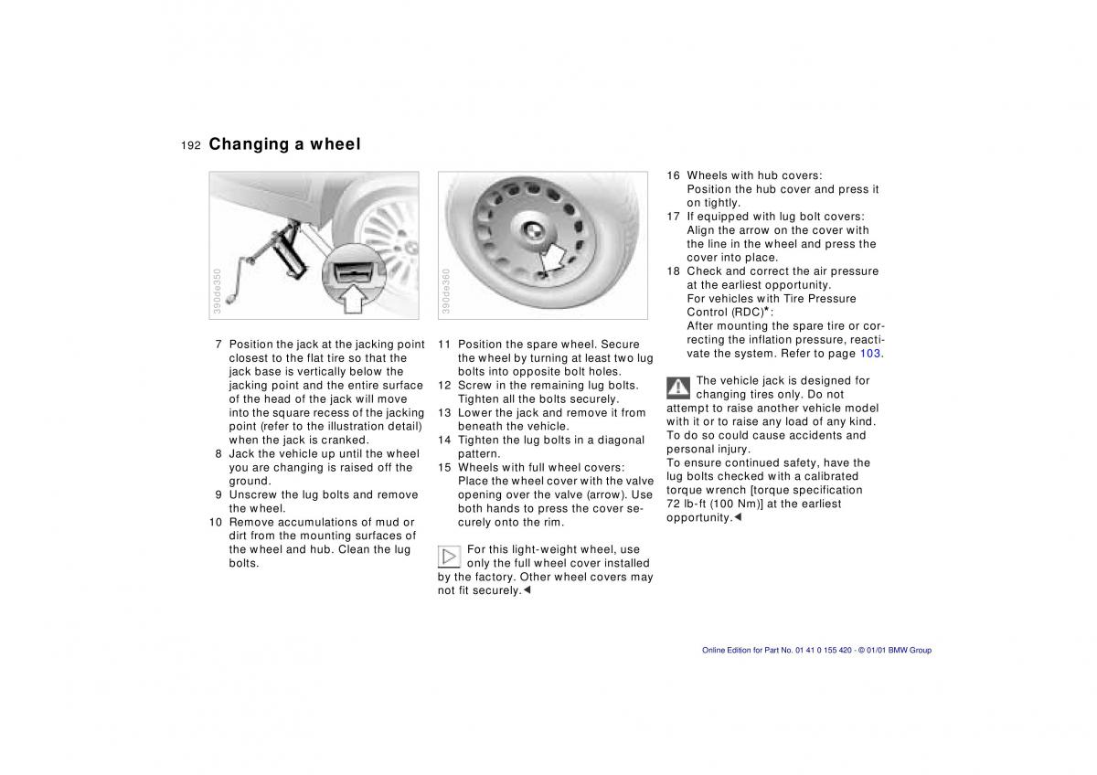 BMW 5 E39 owners manual / page 192