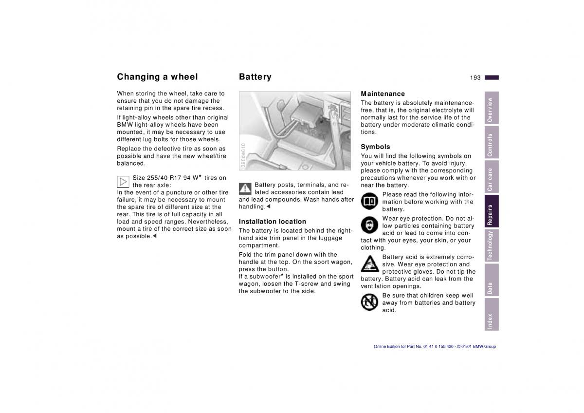 BMW 5 E39 owners manual / page 193