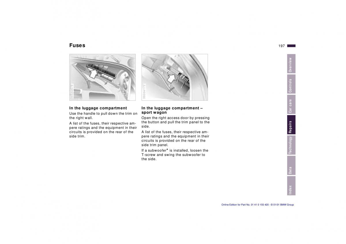 BMW 5 E39 owners manual / page 197