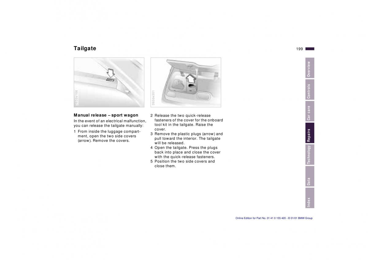 BMW 5 E39 owners manual / page 199