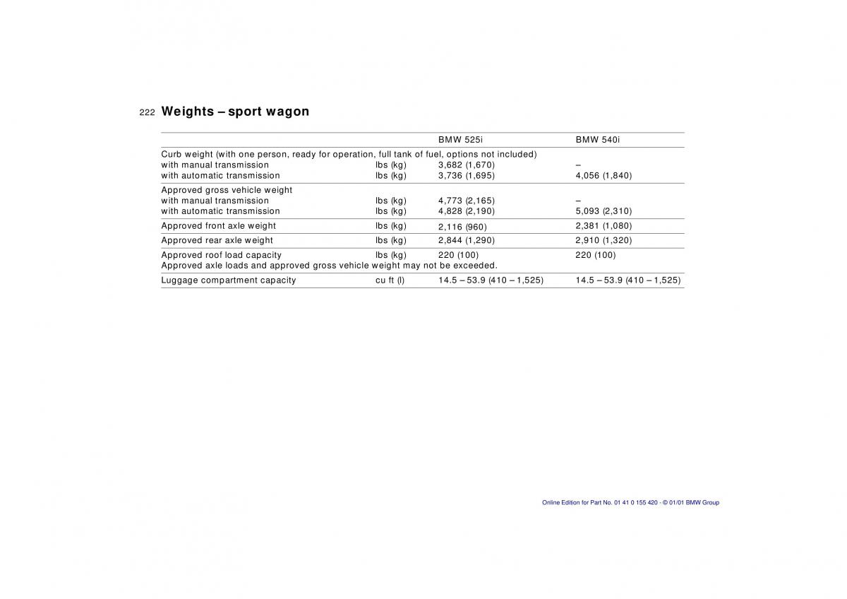 BMW 5 E39 owners manual / page 222