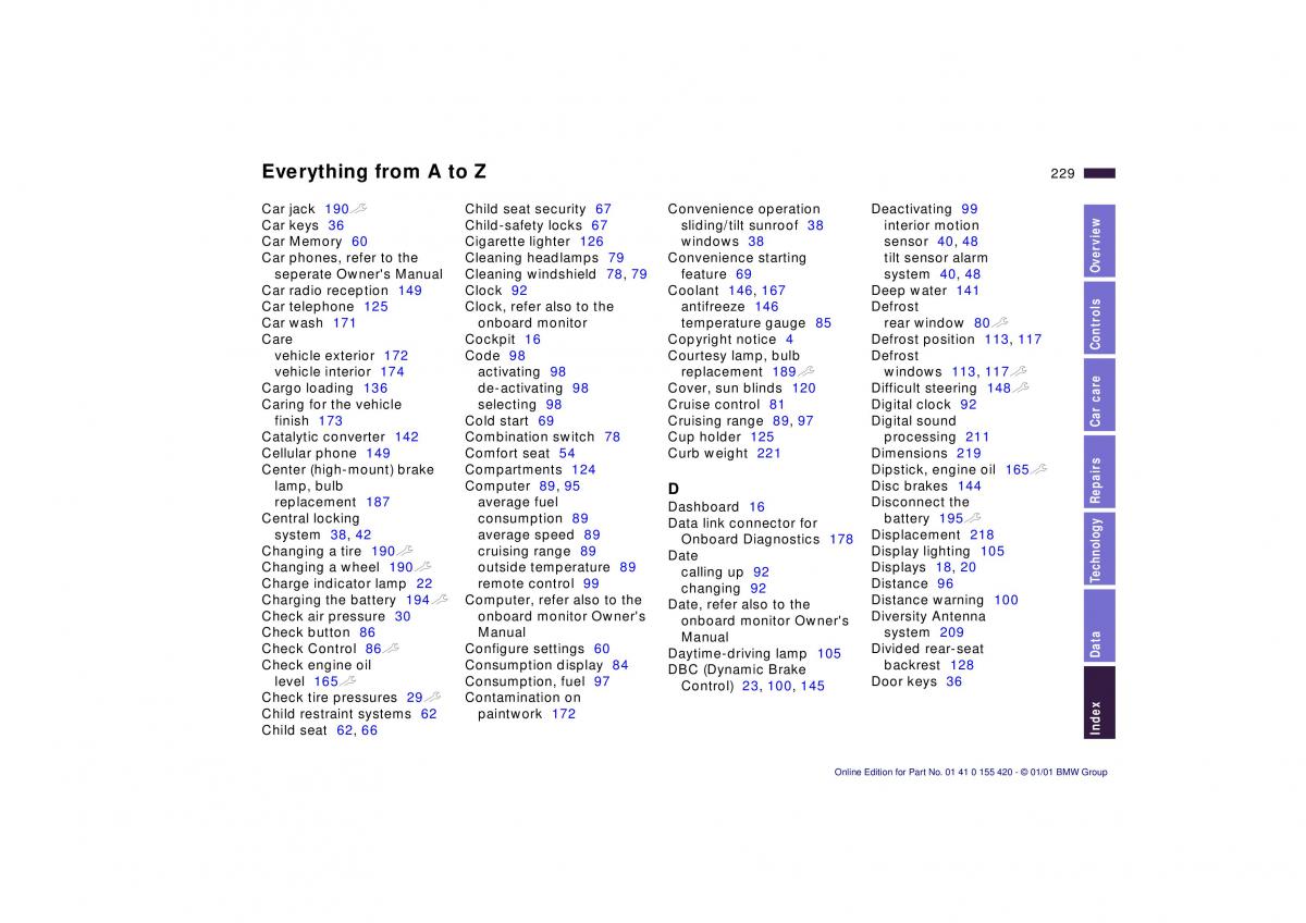 BMW 5 E39 owners manual / page 229