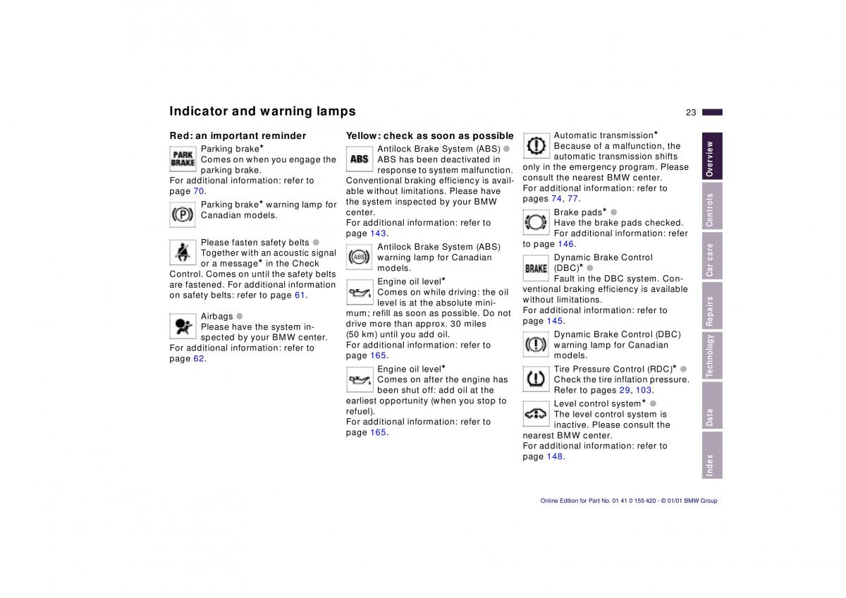 BMW 5 E39 owners manual / page 23