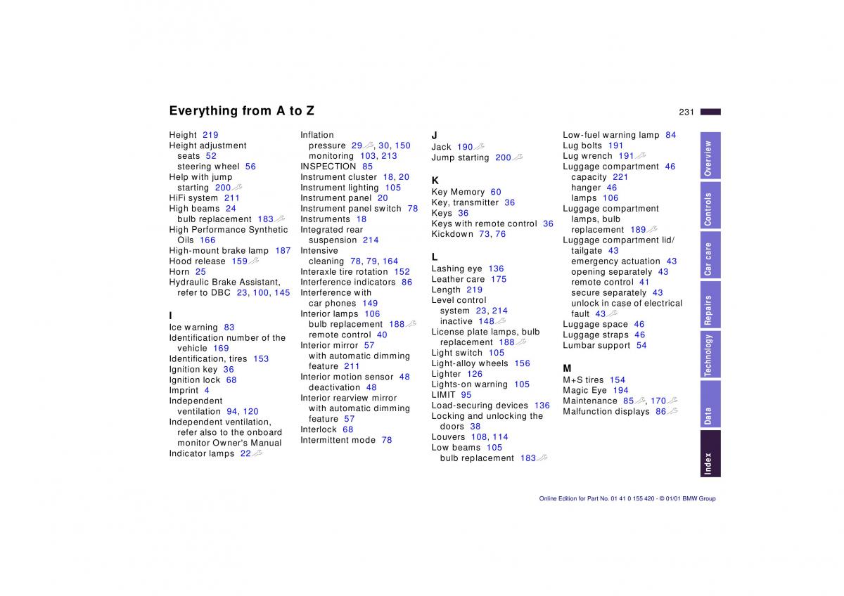 BMW 5 E39 owners manual / page 231