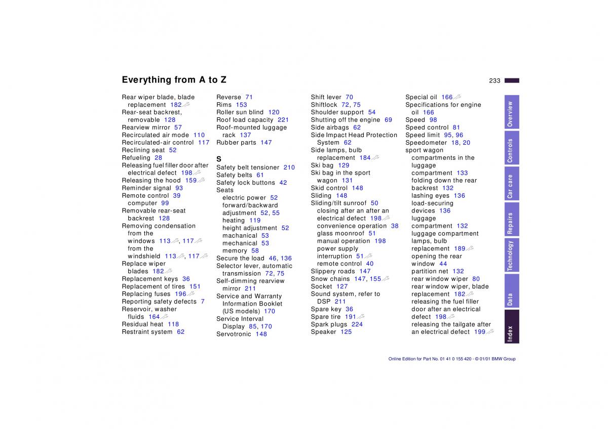 BMW 5 E39 owners manual / page 233