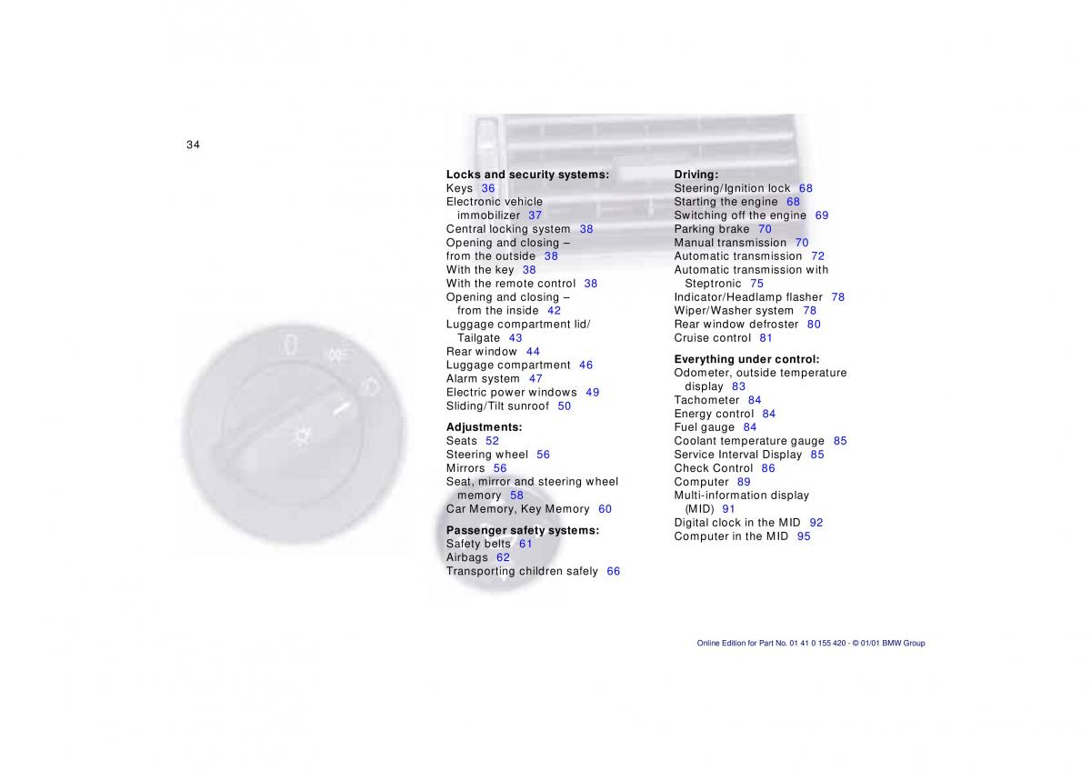 BMW 5 E39 owners manual / page 34