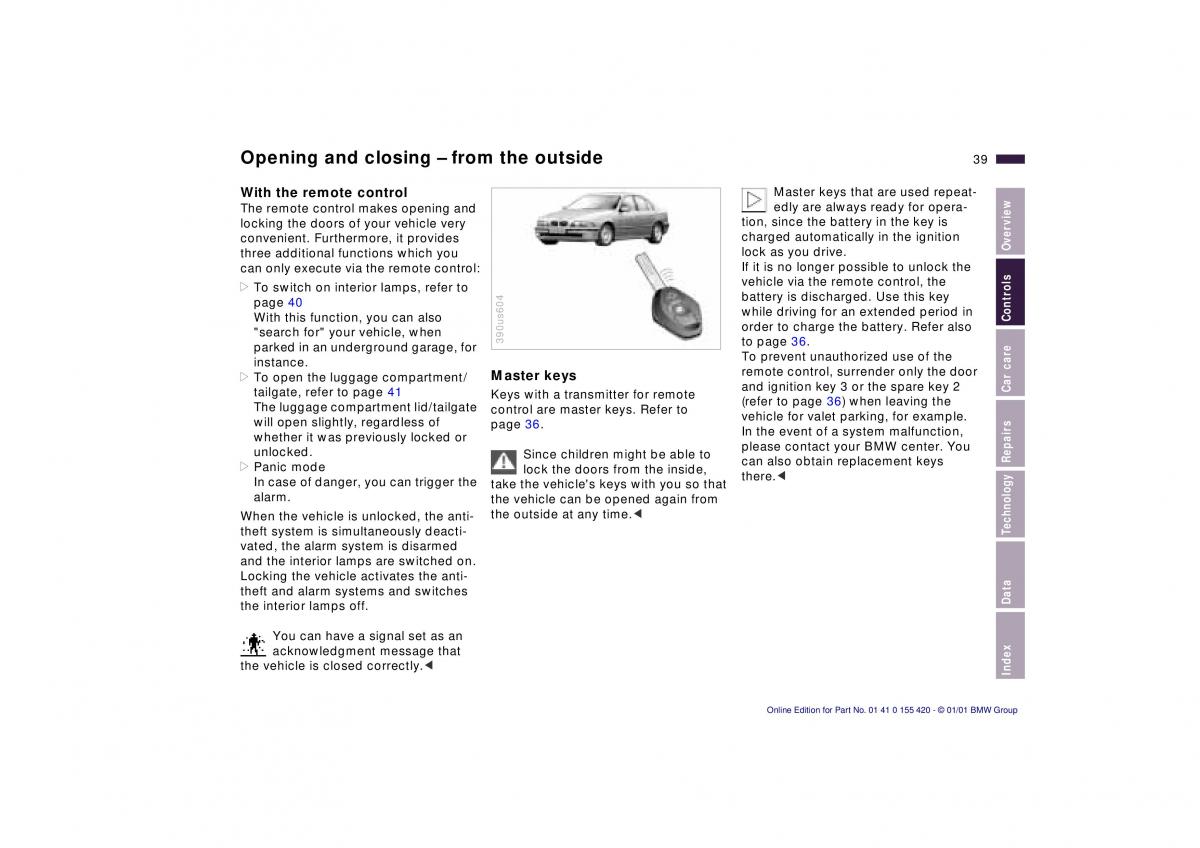 BMW 5 E39 owners manual / page 39