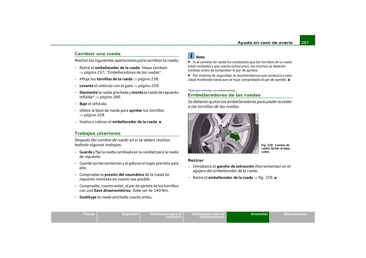 Audi Q5 manual del propietario / page 259