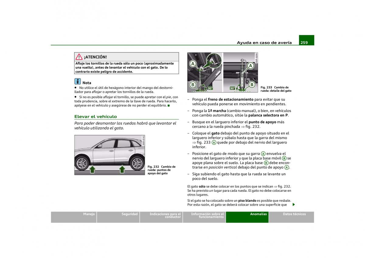 Audi Q5 manual del propietario / page 261